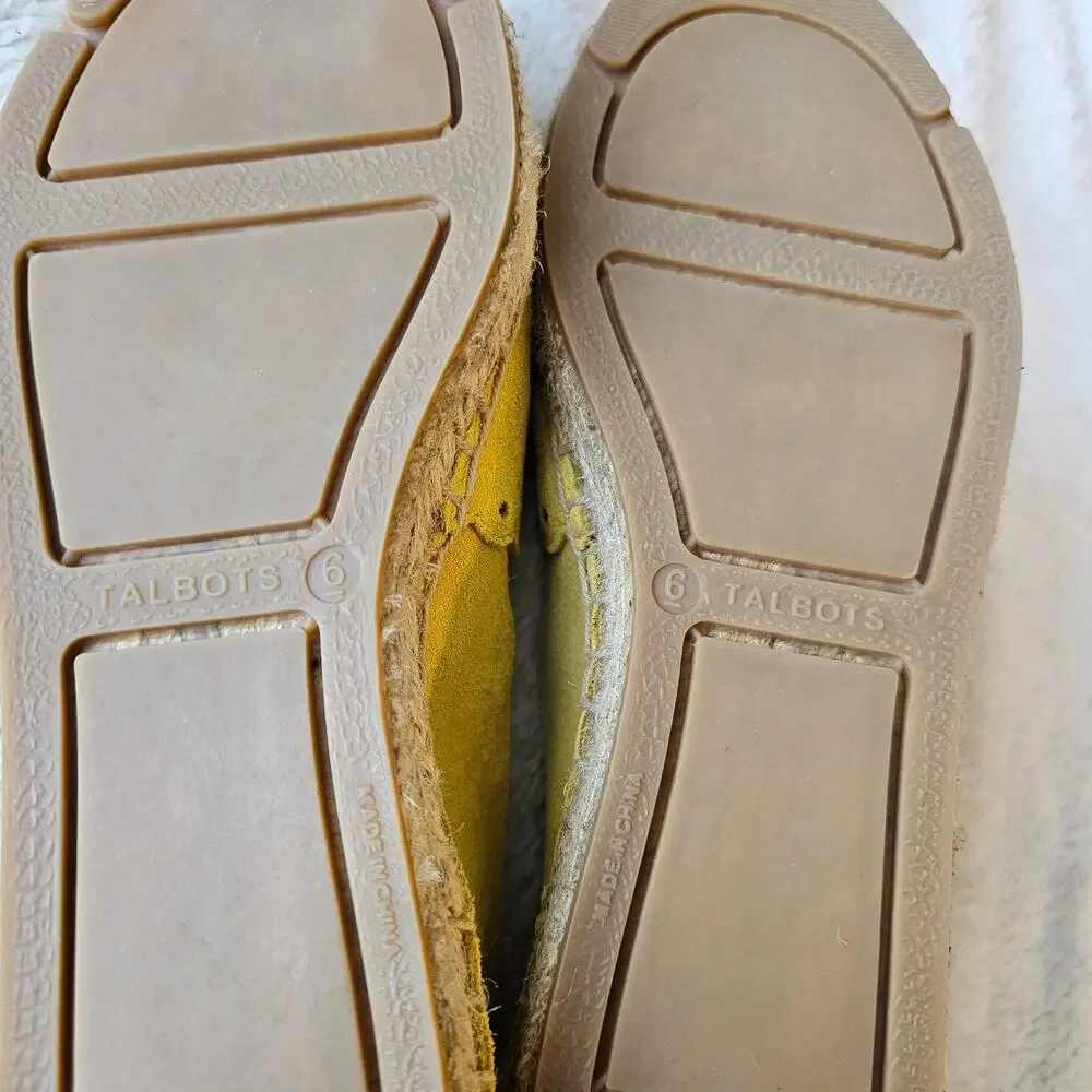 Talbots Women's Izzy Silk Suede Leather Slip On Espadrilles Loafer Size 6 Yellow